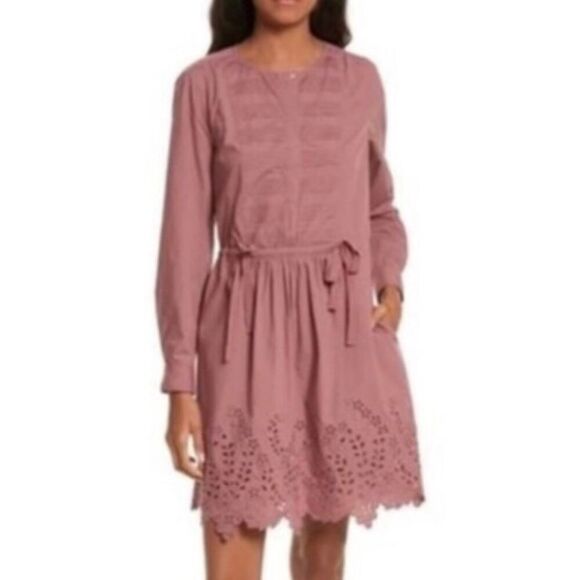 La Vie Rebecca Taylor pink eyelet long sleeve dress M - Picture 1 of 11